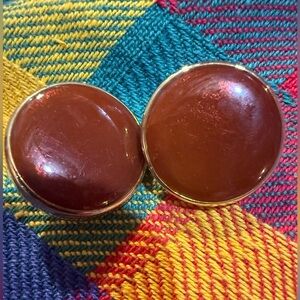 Vintage Metallic Round Red Clip-On Earrings